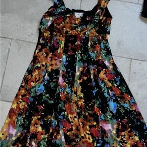 Bold Painterly Floral A-Line Dress in Black Base